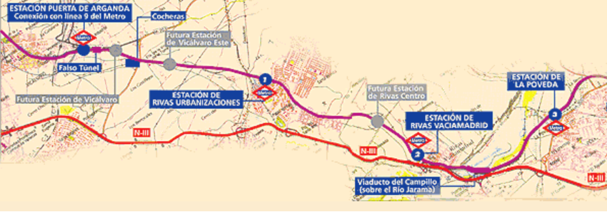 Plano antiguo de la línea 9B de metro.