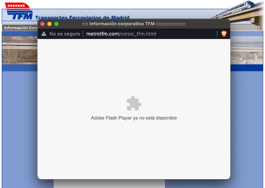 Ventana de error por falta de Flash Player.